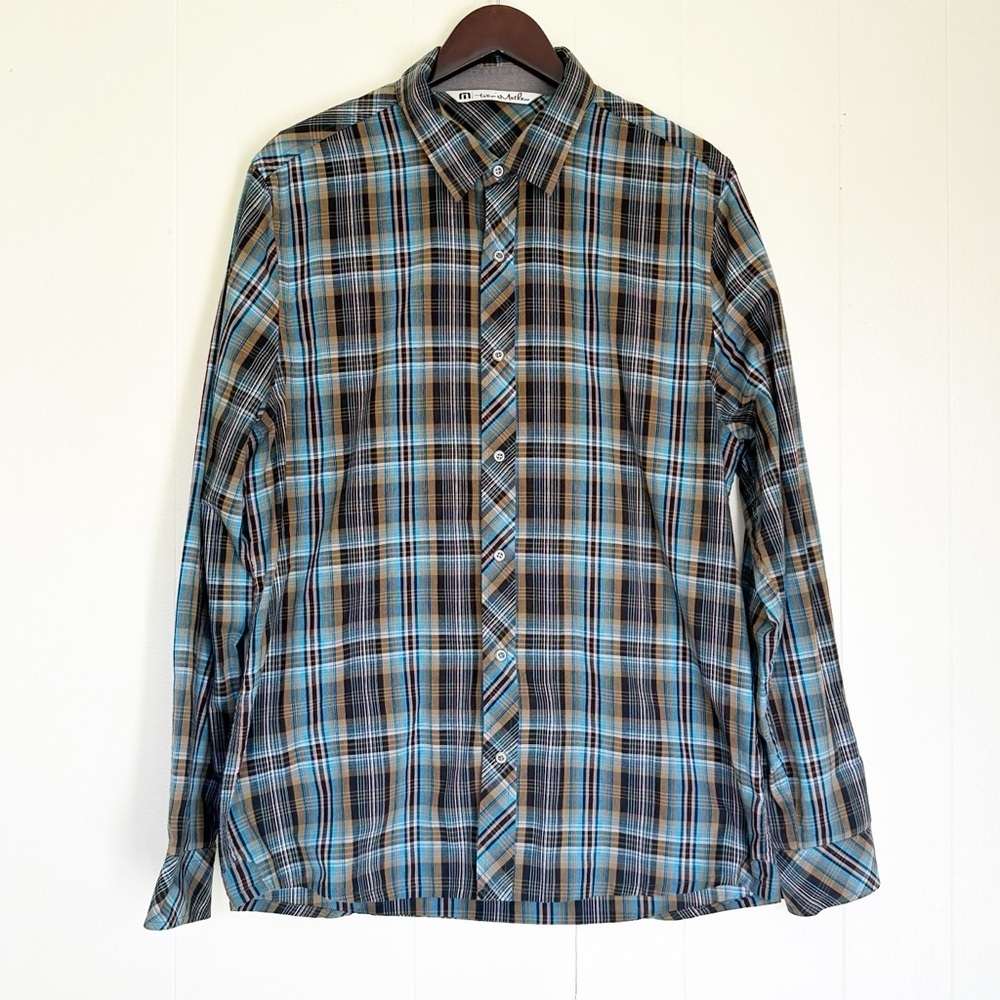 TRAVIS MATHEW Blue Plaid Button Snap Up Shirt Large